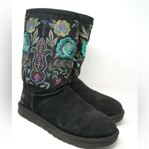 UGG Juliette Floral Embroidery Black Suede  Women Size 9 Vintage Y2K Rare